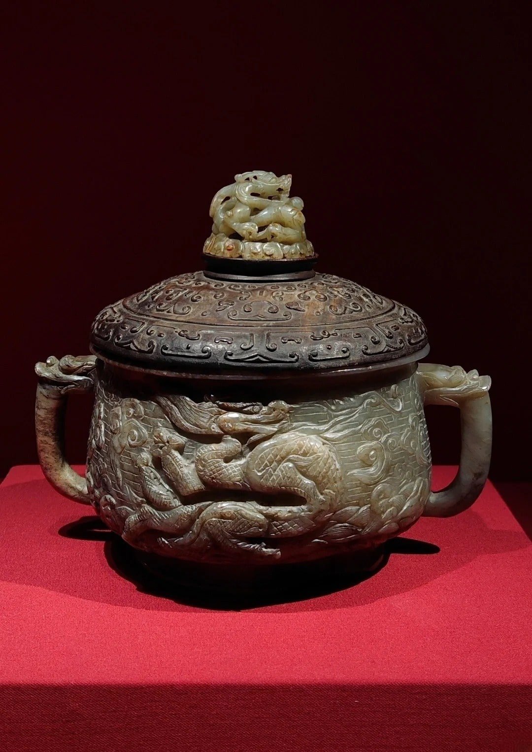 Grey Jade Censer with Dragon Carving Grey Jade Censer with Dragon Carving